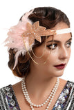 1920s Black and Gold Feather Beaded Headband