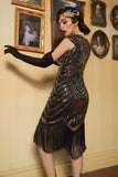 Golden Gatsby Glitter Fringe 1920s Flapper Dress