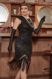 Black Gatsby Glitter Fringe 1920s Flapper Dress