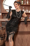 Black Gatsby Glitter Fringe 1920s Flapper Dress