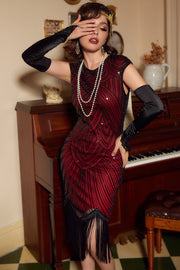 Red Gatsby Glitter Fringe 1920s Flapper Dress