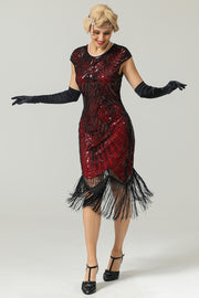 Burgundy Gatsby Glitter Fringe 1920s Dress