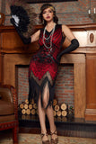 Red & Black Glitter Fringe 1920s Flapper Dress