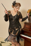 Golden Sequin Fringes Plus Size 1920s Dress