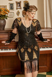 Golden Sequin Fringes Plus Size 1920s Dress