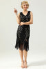 Load image into Gallery viewer, Women Black 1920s Fringe Gold Sequin Dress
