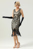 Load image into Gallery viewer, Women Black 1920s Fringe Gold Sequin Dress