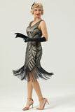 Women Black 1920s Fringe Gold Sequin Dress