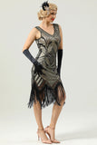 Women Gold 1920s Fringe Sequin Dress