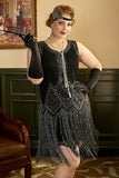 Black Plus Size 1920s Flapper Dress With Fringes