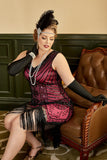 Plus Size V-Neck Fuchsia 1920s Flapper Dress