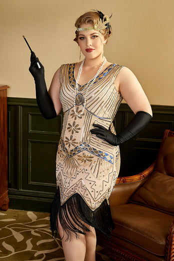 Women's Plus Size 1920s Sequin Pink Flapper Dress