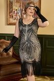 Plus Size 1920s Gatsby Sequin Fringed Apricot Flapper Dress