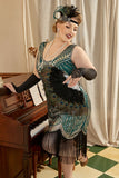 Plus Size 1920s Green Sequined Flapper Dresses