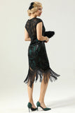 Black&Green Sequins 1920s Dress with Tassel