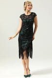 Black&Green Sequins 1920s Dress with Tassel