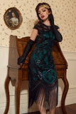 Black and Green Sequins 1920s Dress with Tassel