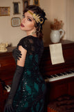 Black and Green Sequins 1920s Dress with Tassel