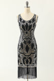 Scoop Neck Black Silver 1920s Dress