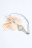 Blush 1920s Beaded Sequin Headband with Feather