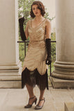 1920s Champagne Fringe Sequins Dress