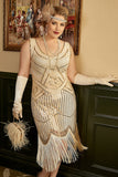 Apricot Sequin Fringes Plus Size 1920s Flapper Dress