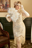 Apricot Sequin Fringes Plus Size 1920s Flapper Dress