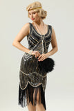 Red and Black Deep V Neck Flapper 1920s Dress