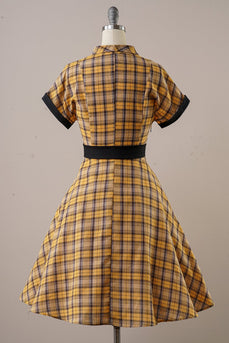 Yellow Plaid Vintage 1950s Dress