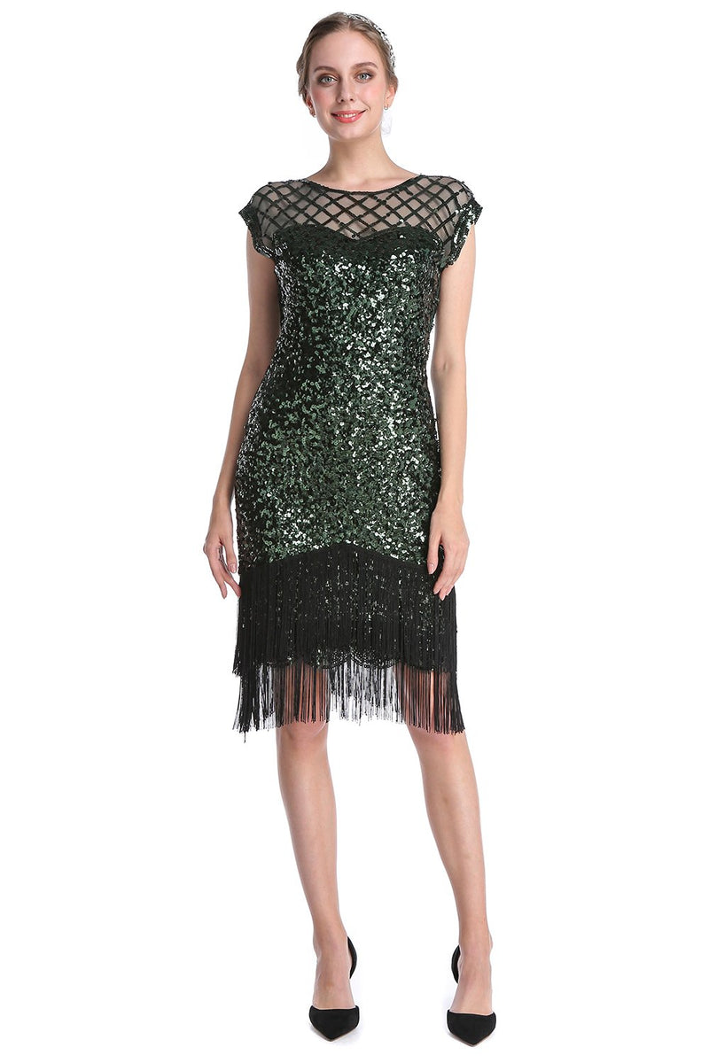 Load image into Gallery viewer, Dark Green Sequin 1920s Dress