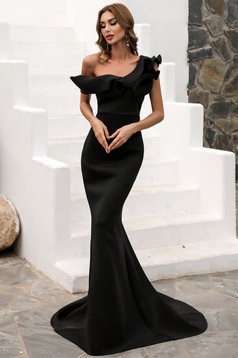 One Shoulder Mermaid Burgundy Formal Dress
