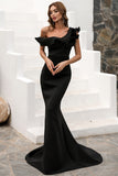 One Shoulder Mermaid Black Formal Dress