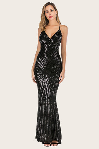 Black Mermaid Sequin Long Formal Dress