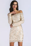 Champagne Lace Long Sleeves Bodycon Dress