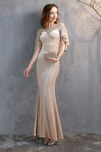 Champagne Velvet Mermaid Long Formal Dress