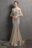 Champagne Sequin Long Formal Dress with Ruffles