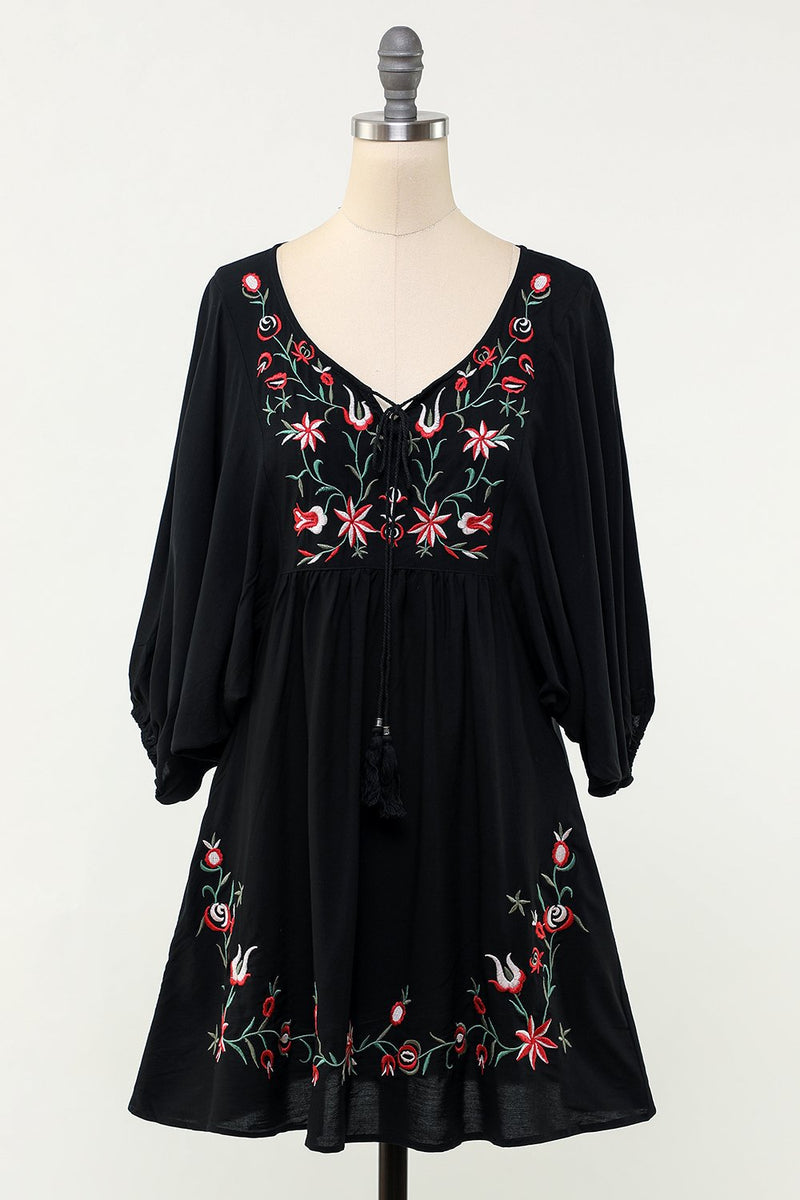 Load image into Gallery viewer, Black Floral Babydoll Dress