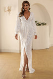 White V Neck Lace Maxi Boho Dress