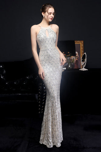 Silver Halter Sequins Party Dress