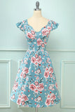 Blue Rose Floral Vintage Dress