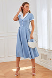 Blue 1950s Swing Dress with Pockets