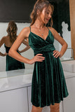 Spaghetti Straps Dark Green Velvet Short Party Dress