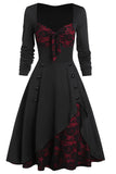 Plus Size Black and Burgundy Vintage Halloween Dress