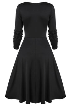 Plus Size Black and Burgundy Vintage Halloween Dress