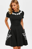 Black Bat Print Halloween Dress