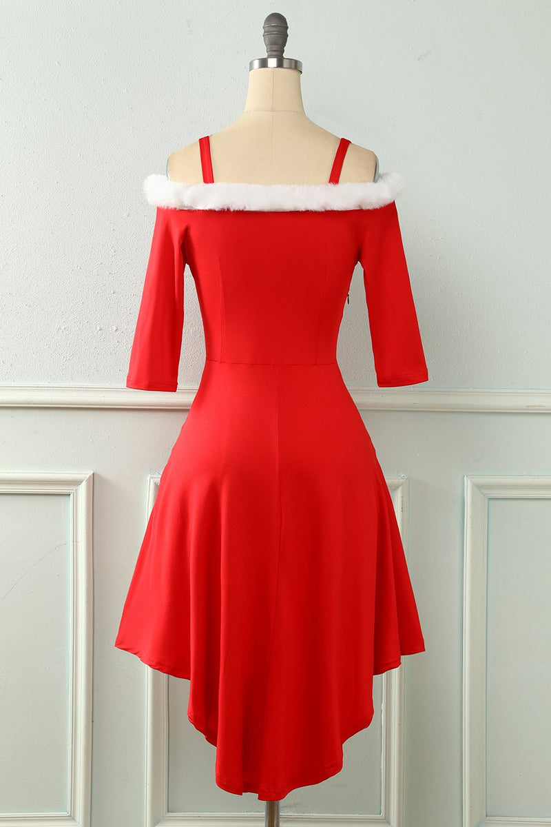 Load image into Gallery viewer, Off the Shoulder Red Christmas Dress