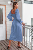 Long Sleeves Blue Casual Dress