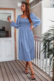 Long Sleeves Blue Casual Dress