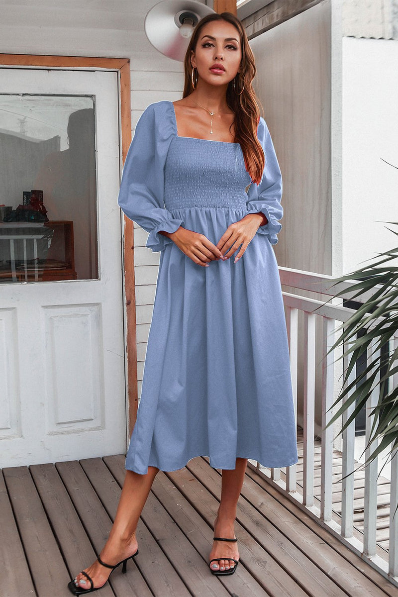 Load image into Gallery viewer, Long Sleeves Blue Casual Dress