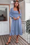 Long Sleeves Blue Casual Dress